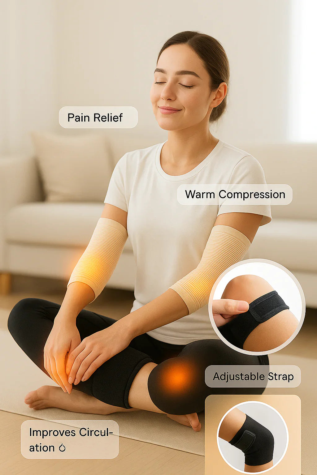 2 PCS Non-Slip Cashmere Wool Knee Pads Leg Warmer with Strap Adjustable for Men & Women