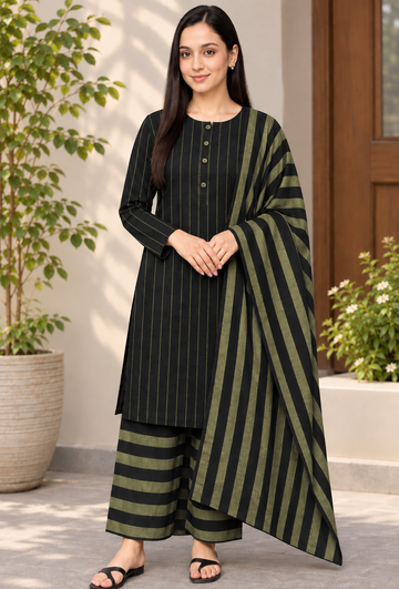 3pc Multani Susi Khaadi (Black green)