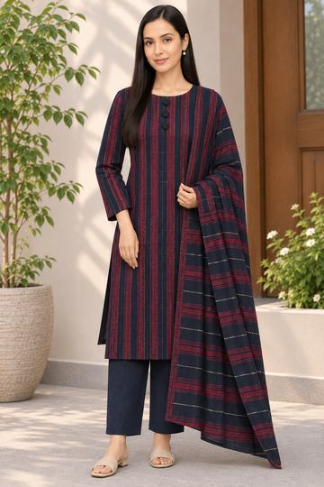 3pc Multani Susi Khaadi (Navy Blue)