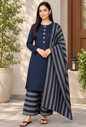 3pc Multani Susi Khaadi (Blue golden)
