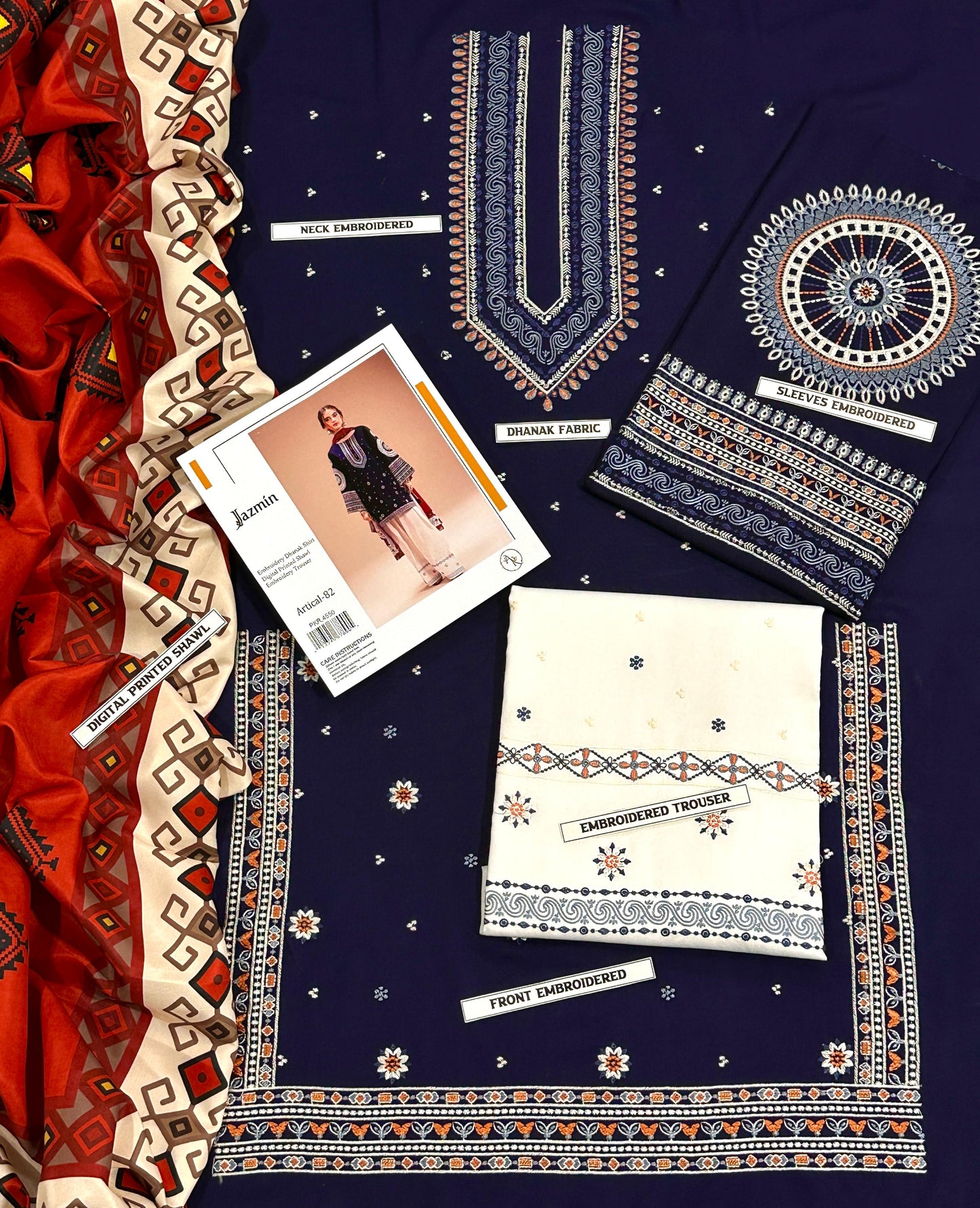 🌸 WINTER'S COLLECTION 🌸  🟥 BRAND NAME : JAZMIN 🟨 CATEGORY : DHANAK 3PC Embroidered 004